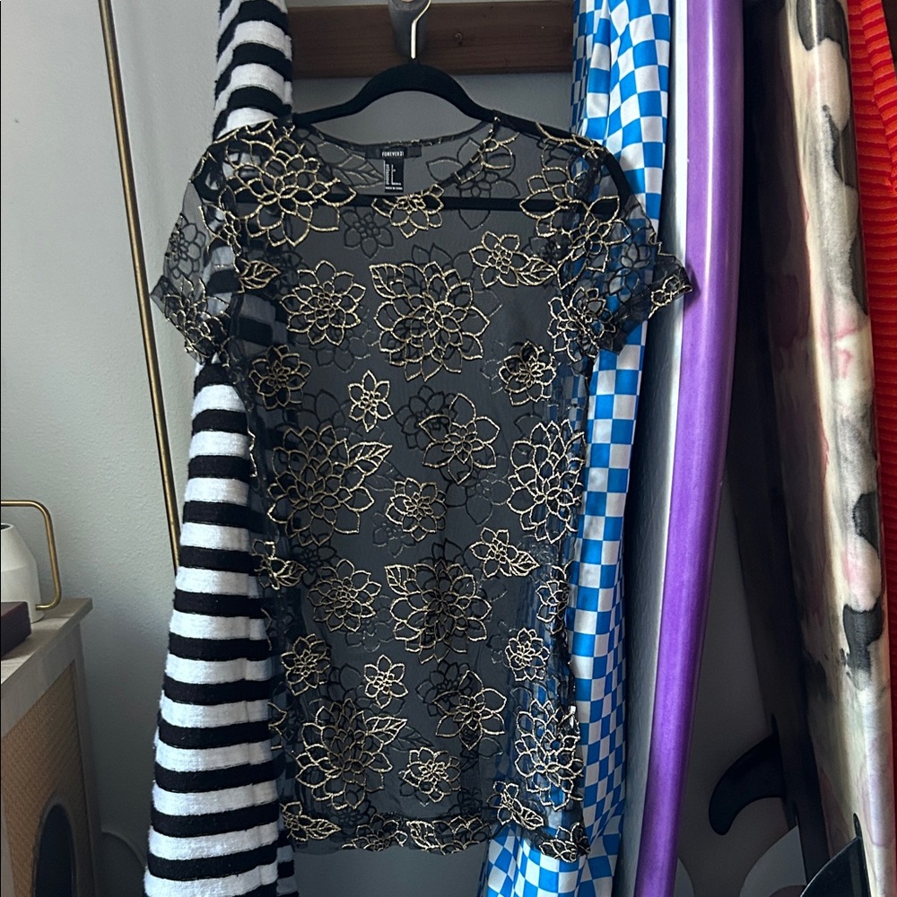 Forever 21 Floral Glitter Mesh TShirt Dress